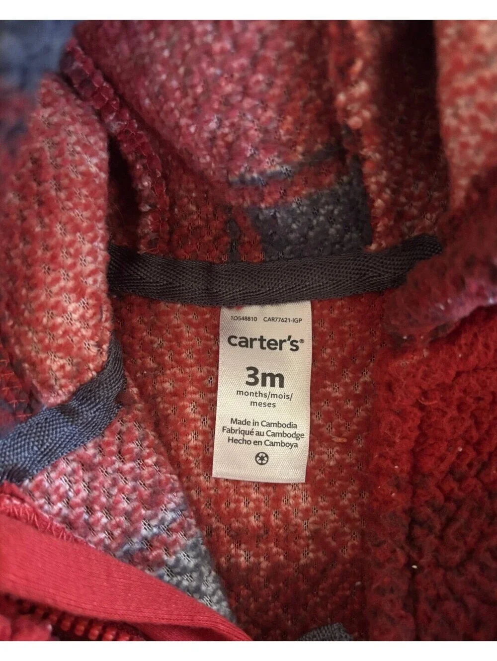 Carter's Buffalo Plaid Sherpa Hooded Jumper 3 Months Red Black